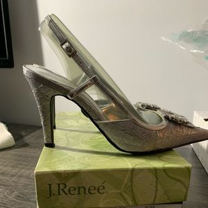 Silver 4 inch fabric sling back